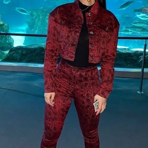 MISSGUIDED RED BLACK SNAKE SKIN PANT JACKET SET